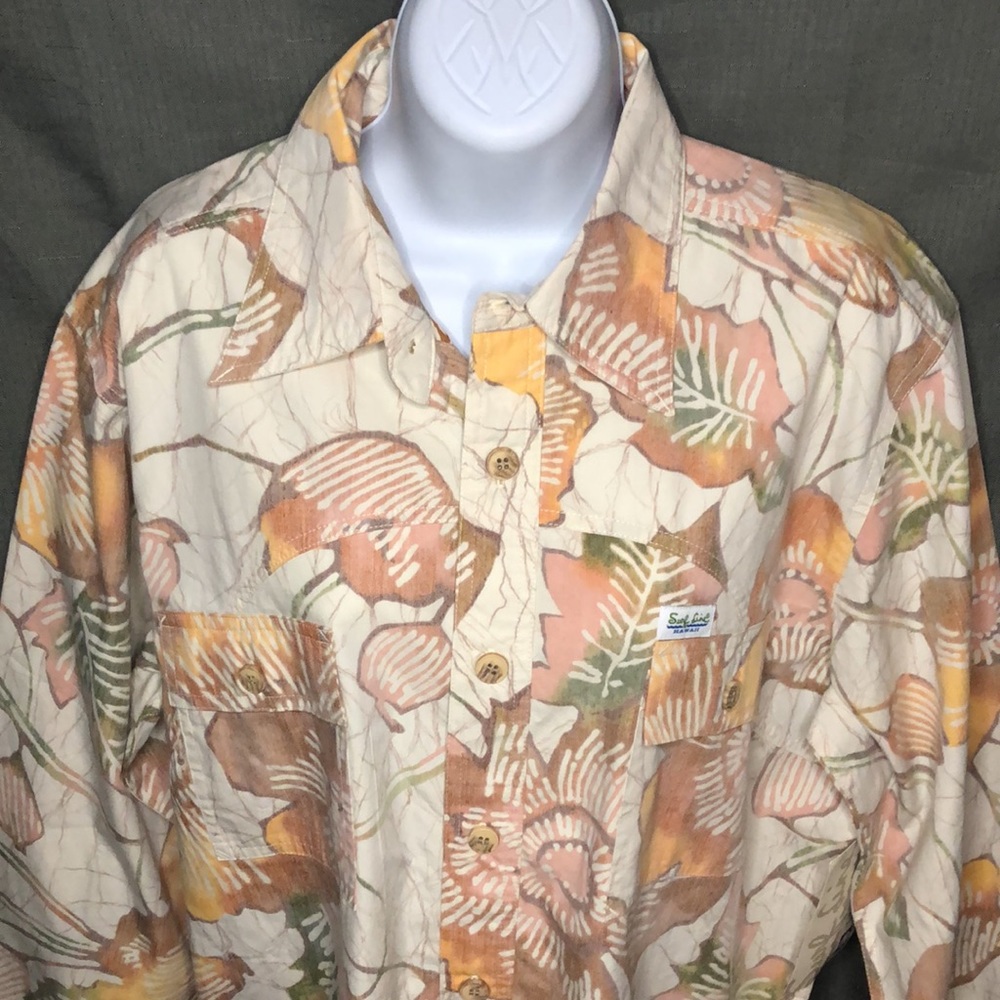 Vintage Style Surf Line Hawaii Long Sleeve Floral Camp Shirt